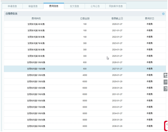 专利费用信息查询