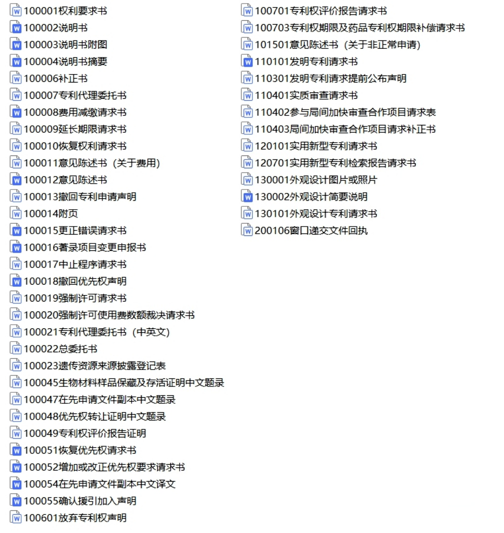 国家知识产权局标准表格